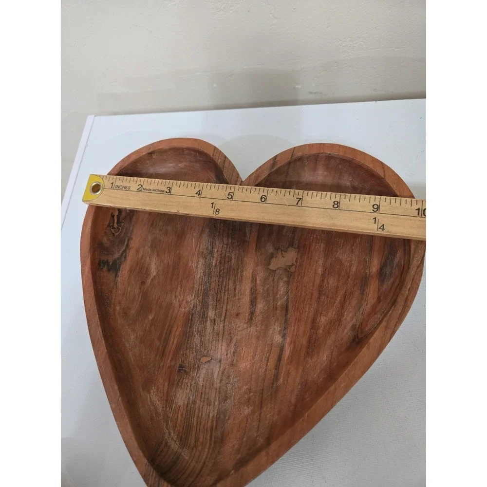 Vintage Decorative Hand-Carved Wood Heart Bowl - Rustic Country Farmhouse Decor